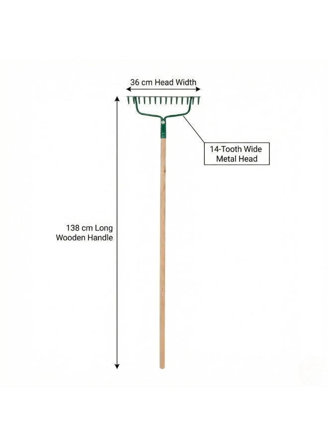 Egardenkart Garden Rake Outdoor - Metal Garden Leaf Rake with Long Wooden Stick for Gardening Tools - Image 4